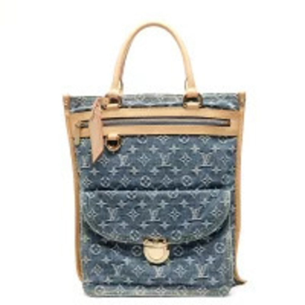 Louis Vuitton Shopper Navy Blue Handbag Flat Monogram Denim